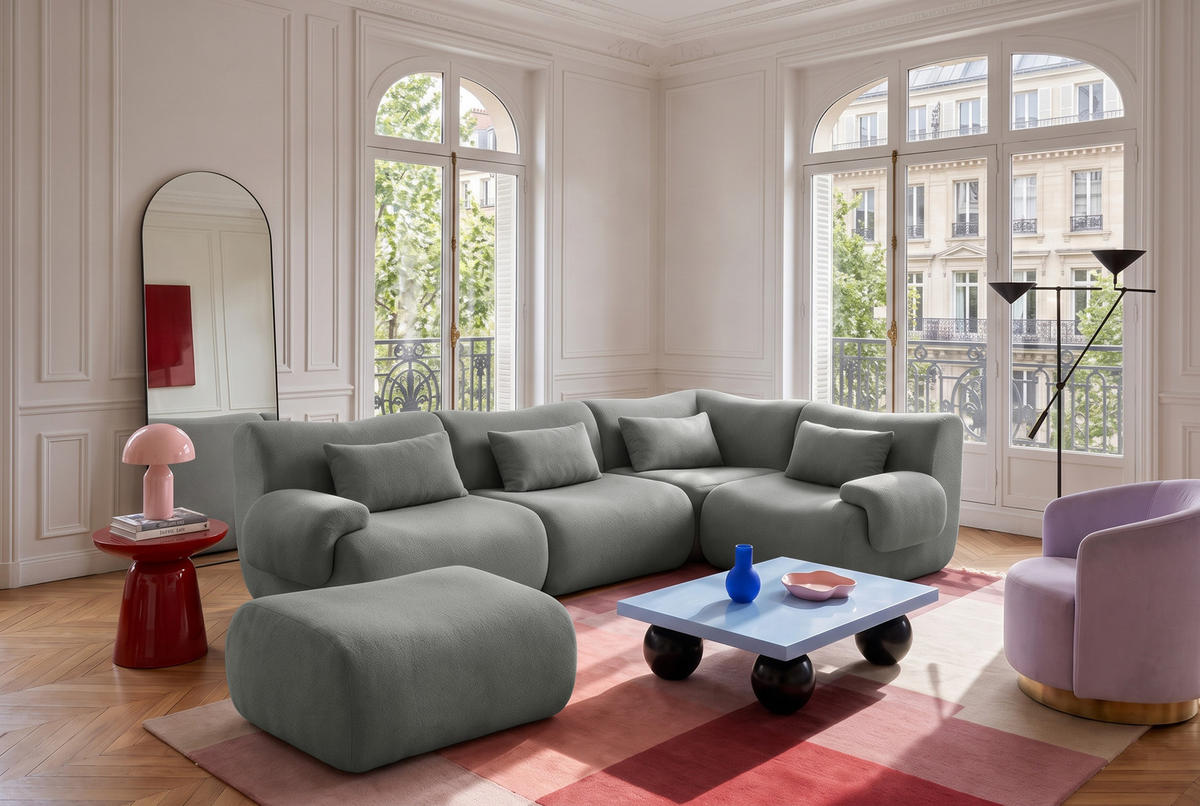 ECKSOFA Bouclé-Stoff Wolkengrau - Grau, Textil (269/190cm) - MILYsofa