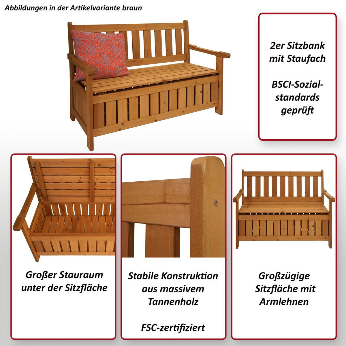 GARTENBANK mit Stauraum 85x114x58cm Braun - Braun, Holz (114/85/58cm) - PROREGAL