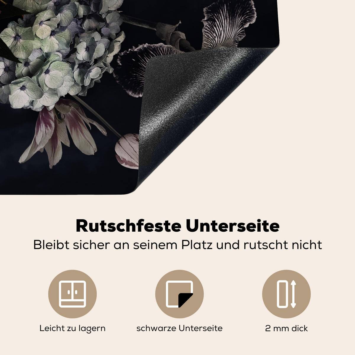 HERDABDECKPLATTE Blumen - Vintage - Pastell - Rosa - Weiß 65x52 cm - Altrosa, Kunststoff (65/0.2/52cm) - MuchoWow