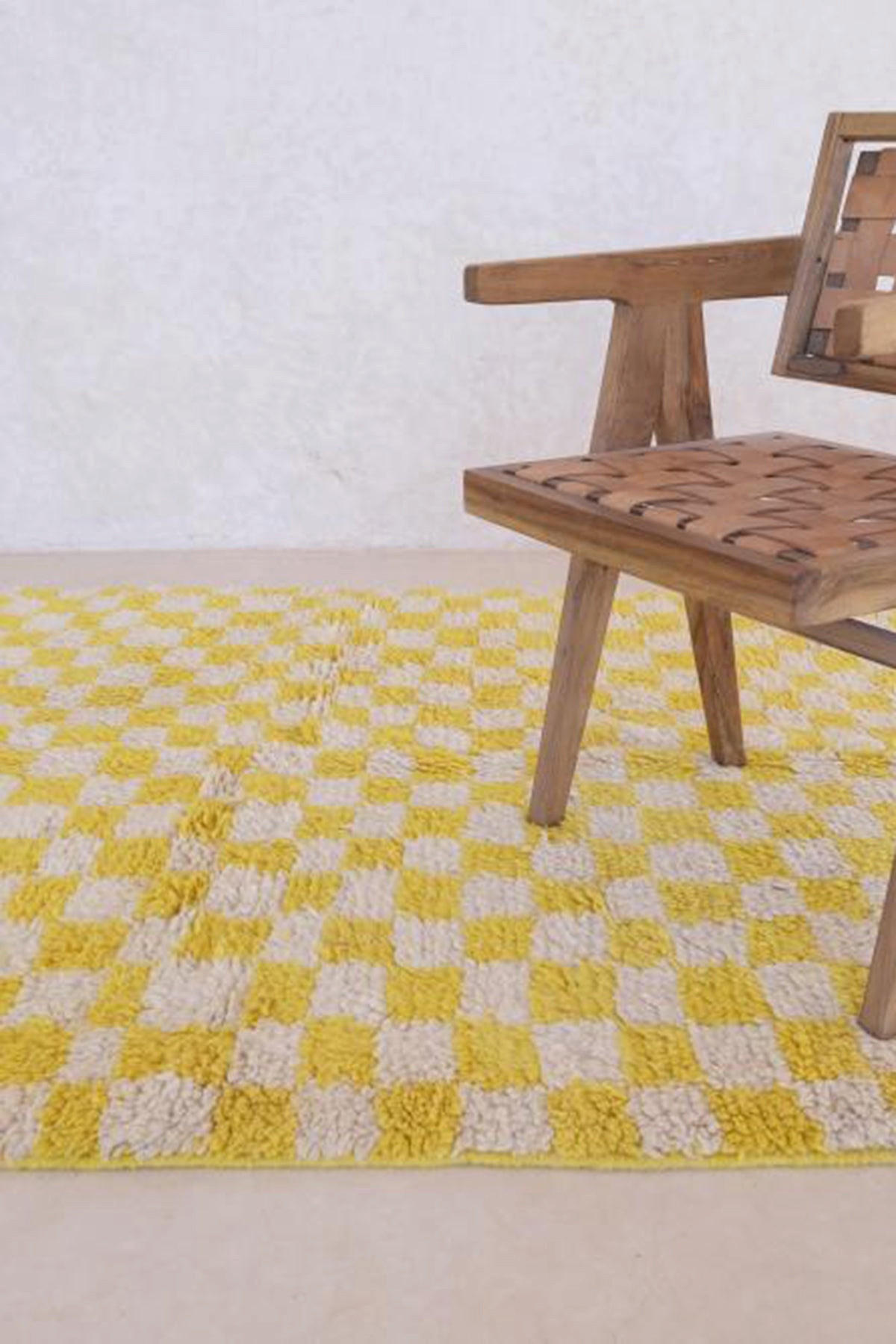 BERBERTEPPICH aus Marokko aus Wolle kariert gelb - Gelb, Naturmaterialien (160/257cm) - AFK Living