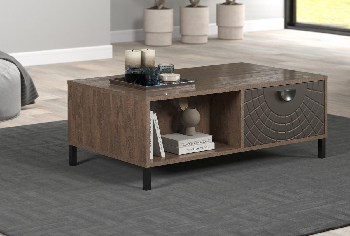 COUCHTISCH Bronze mit Rostoptik 110 cm, Beistelltisch mit Soft-Close - Rostfarben/Schwarz, Holzwerkstoff/Metall (60/110/37cm) - Top.Furn