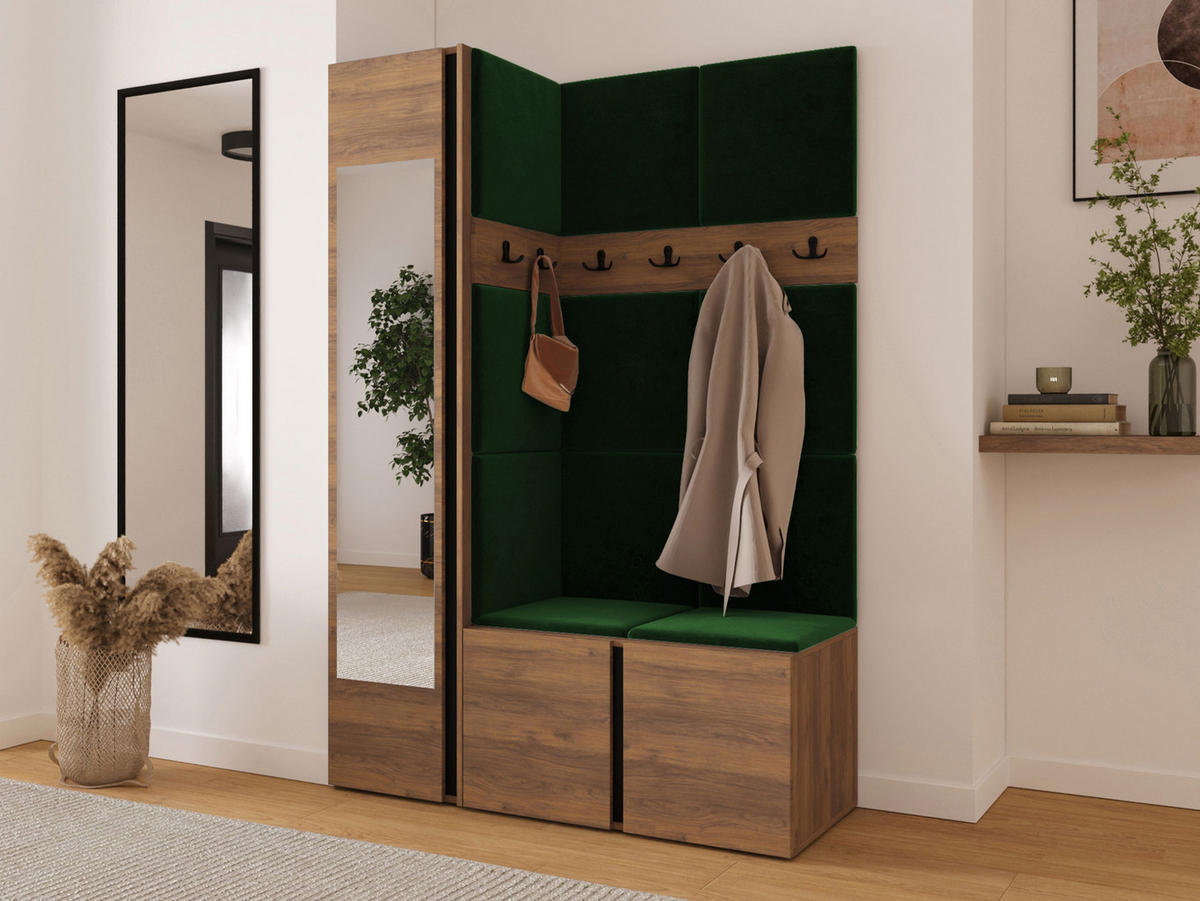 GARDEROBEN-SET Orion X - Nussbaumfarben/Grün, Holzwerkstoff/Kunststoff (124/186/46cm) - MIRJAN24