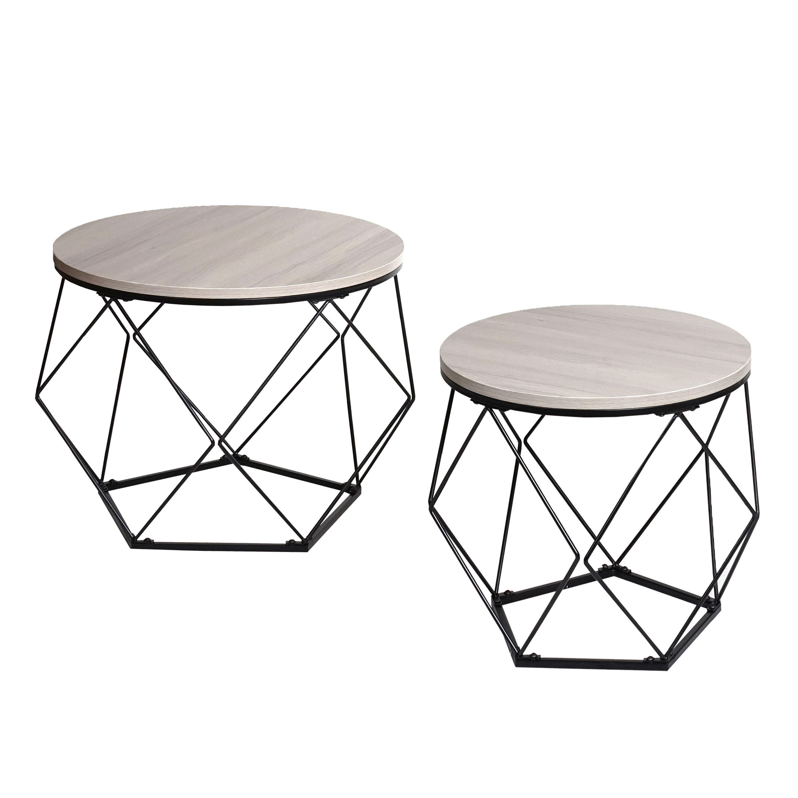 COUCHTISCH-SET rund Eiche Grau Dekor - Silbereichenfarben, Holz (52/52/42cm) - MCW