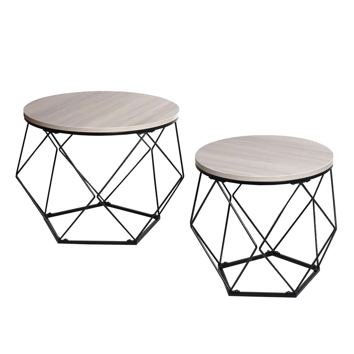 COUCHTISCH-SET rund Eiche Grau Dekor - Silbereichenfarben, Holz (52/52/42cm) - MCW
