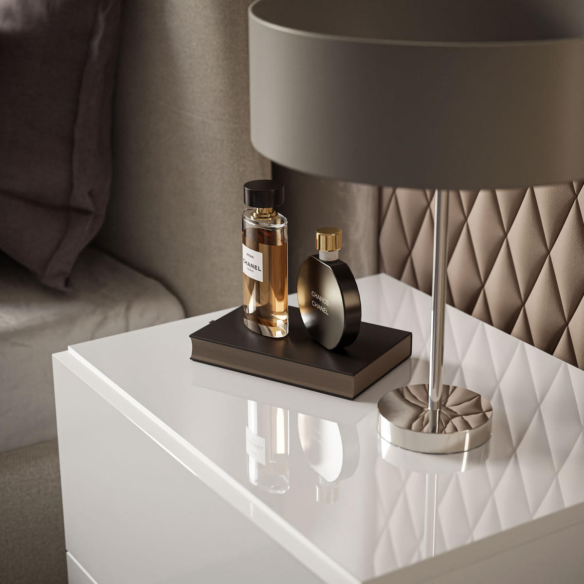 NACHTTISCH AURA LUX PUSH OPEN auf Beinen – Beinfarbe: Gold - Weiß, Holzwerkstoff (45/55/38.5cm) - Lookway