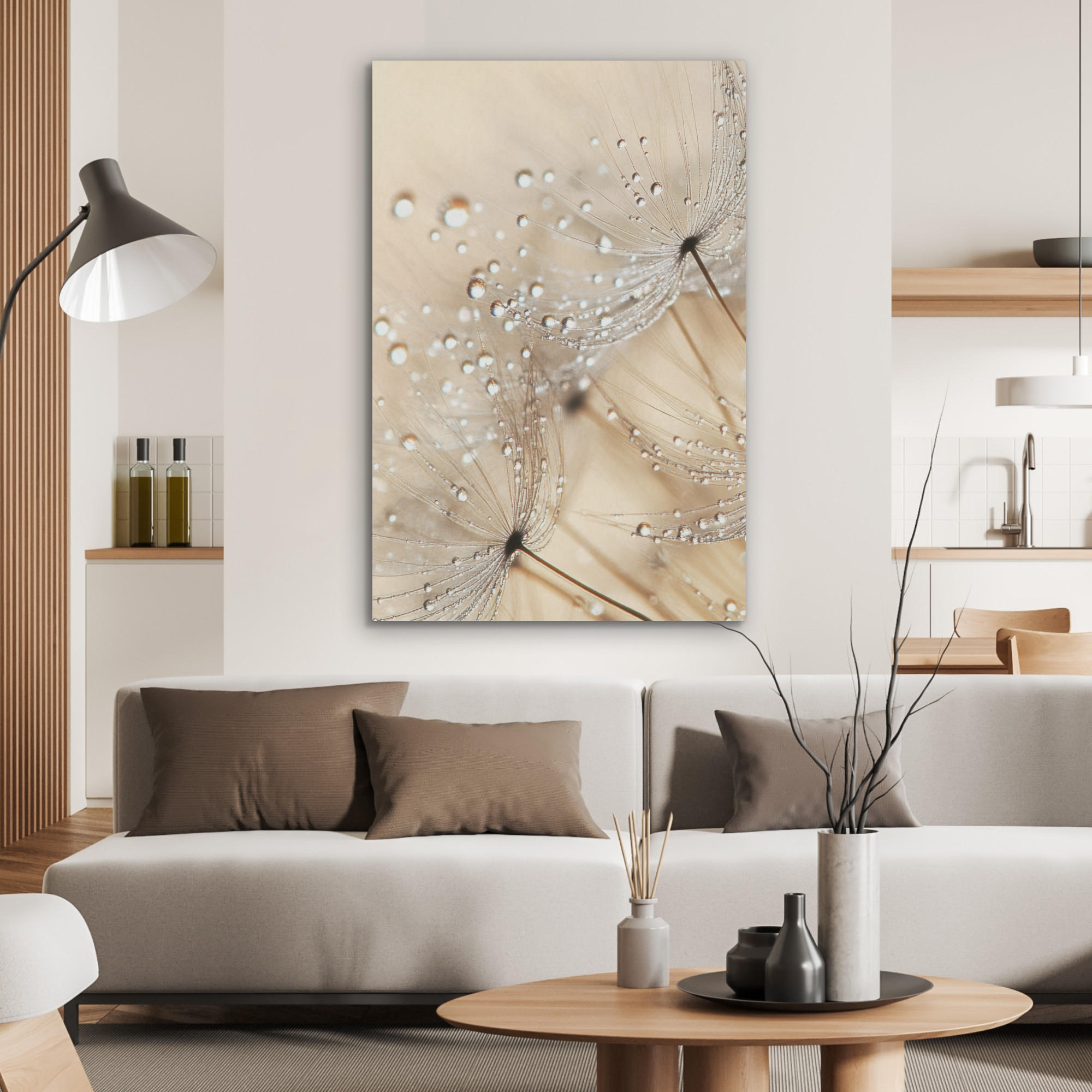 AKUSTIKPANEEL Löwenzahn - Abstrakt - Natur - Beige 70x100 cm - Braun, Textil (70/0.9/100cm) - MuchoWow