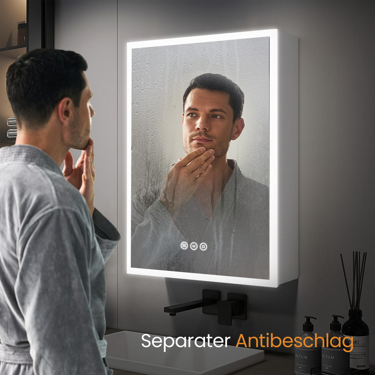 SPIEGELSCHRANK mit Beleuchtung silberweiß 70/50/14,5 - Weiß, Metall (50/70/70cm) - EMKE