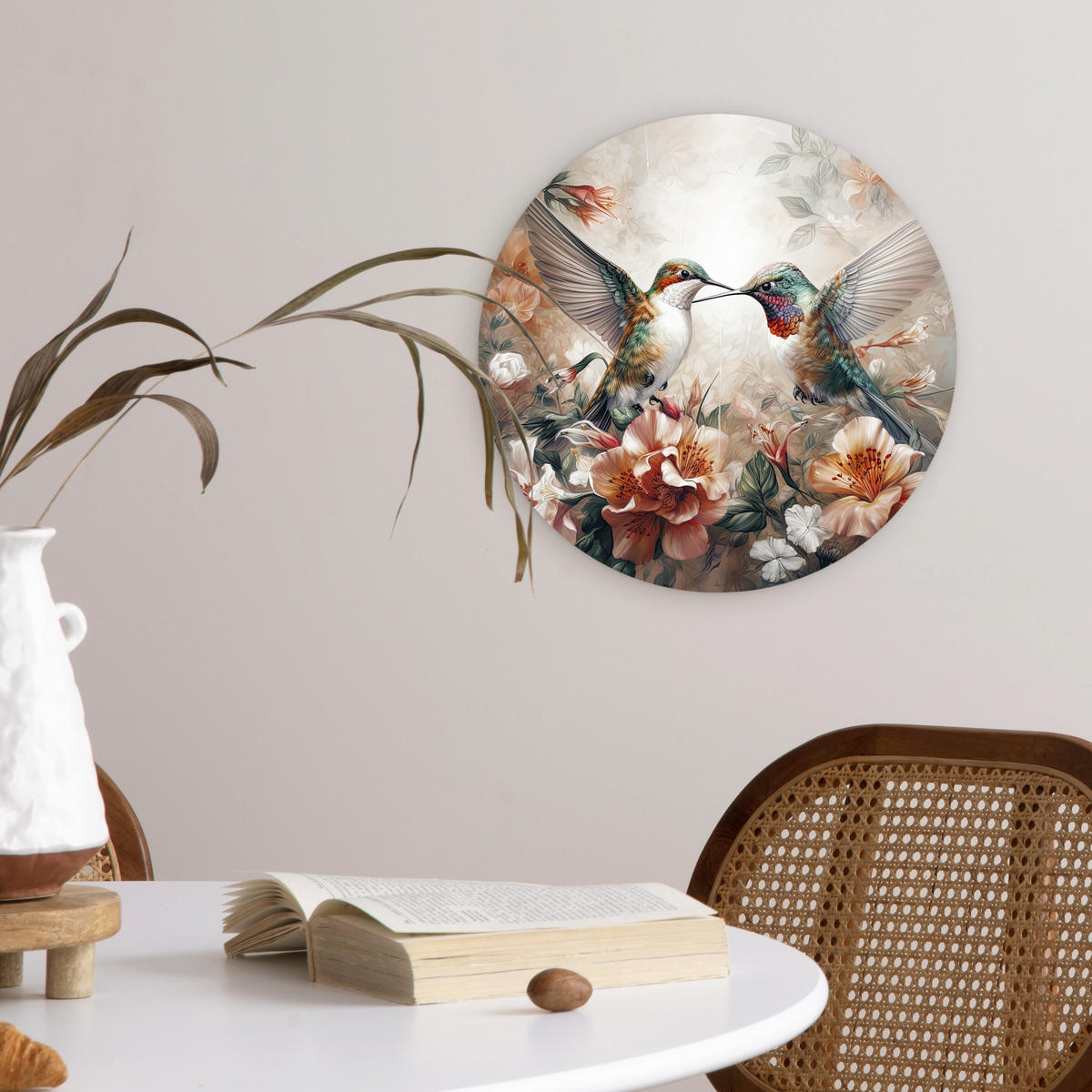 WANDBILD Kolibri - Vögel - Blumen - Natur 30x30 cm - Altrosa, Kunststoff (30/30cm) - MuchoWow