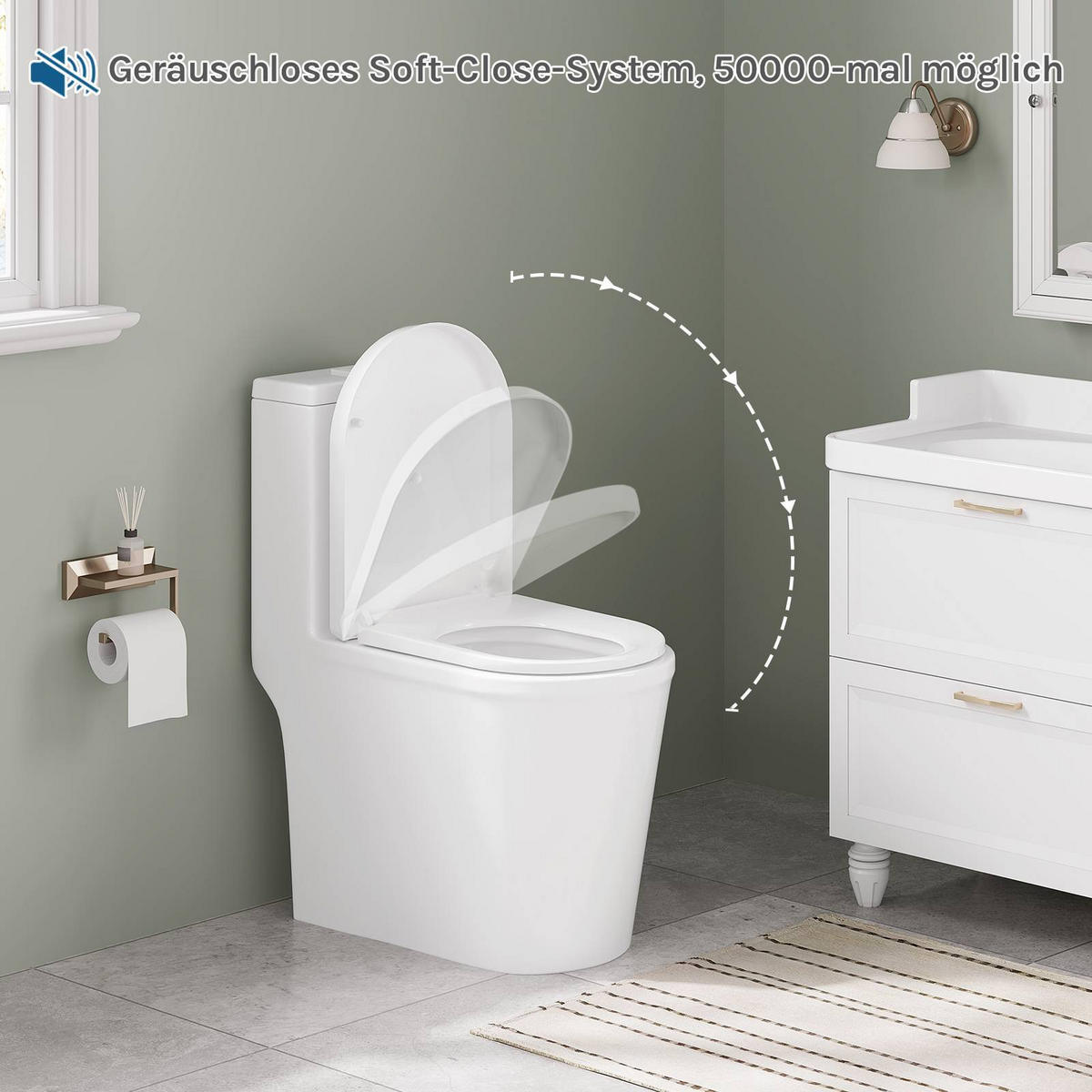WC SITZ, Fast Fix/Schnellbefestigung, Antibakteriell D-Form - Weiß, Kunststoff (36/4/47cm) - Woltu