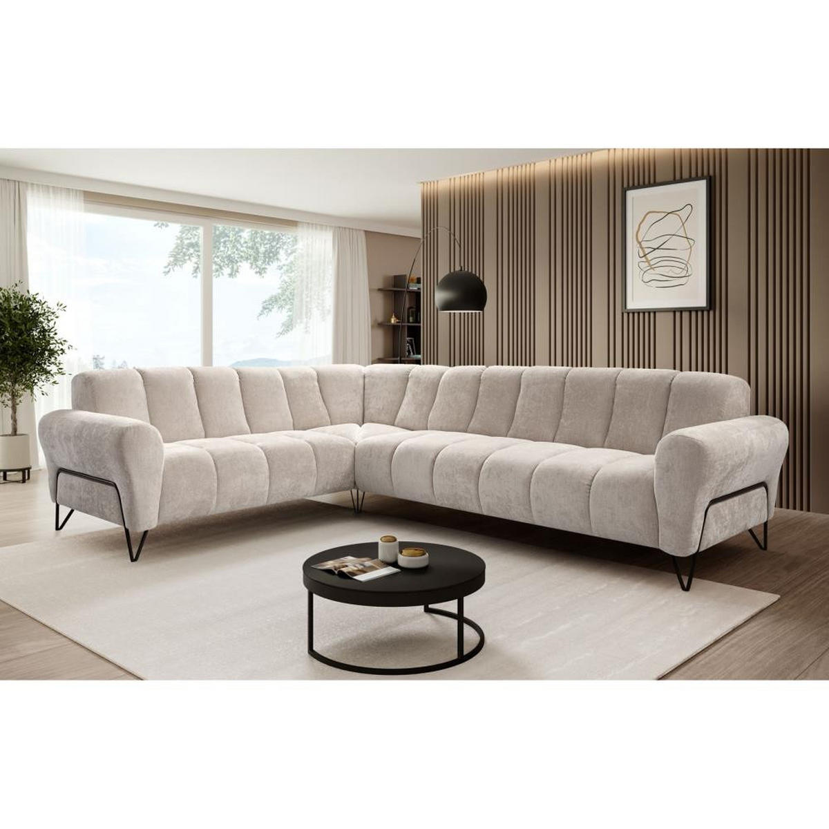ECKSOFA Volare ohne Schlaffunktion beige rechts - Beige/Schwarz, Textil/Metall (295/235cm) - Beautysofa