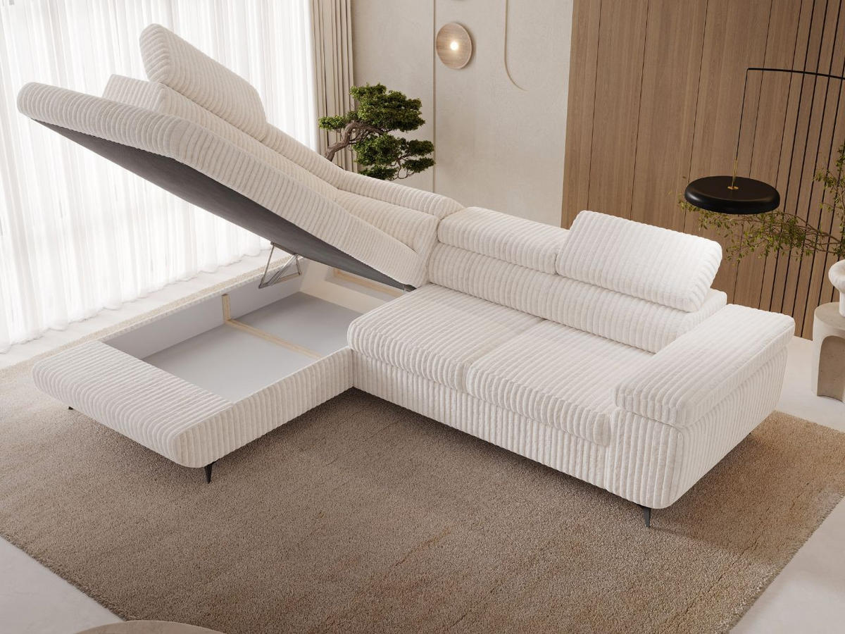 ECKSOFA Argon Creme Links - Creme/Schwarz, Holz/Textil (255/190cm) - Graingold
