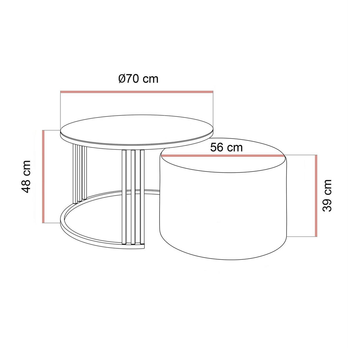 COUCHTISCH mit Hocker LORI GLASS gebürstetes Gold/transparentes Glas/Perfect Harmony 52 - Transparent, Metall (70/70/49cm) - Lookway