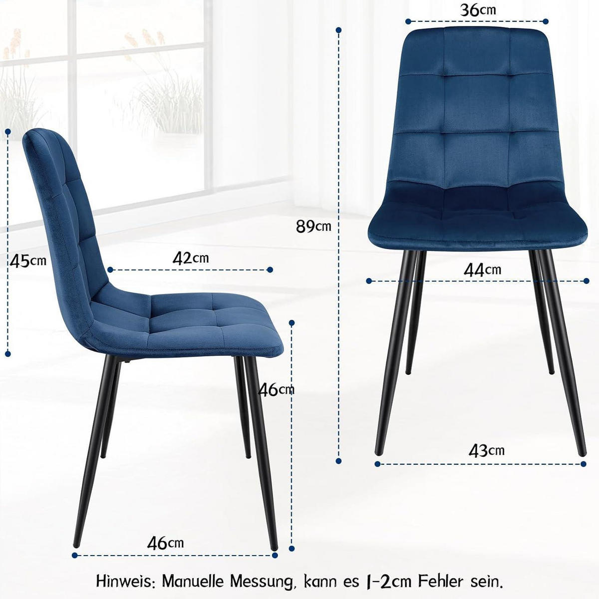 ESSZIMMERSTUHL 2er Set Samt Dunkelblau - Dunkelblau, Textil (44/89/42cm)