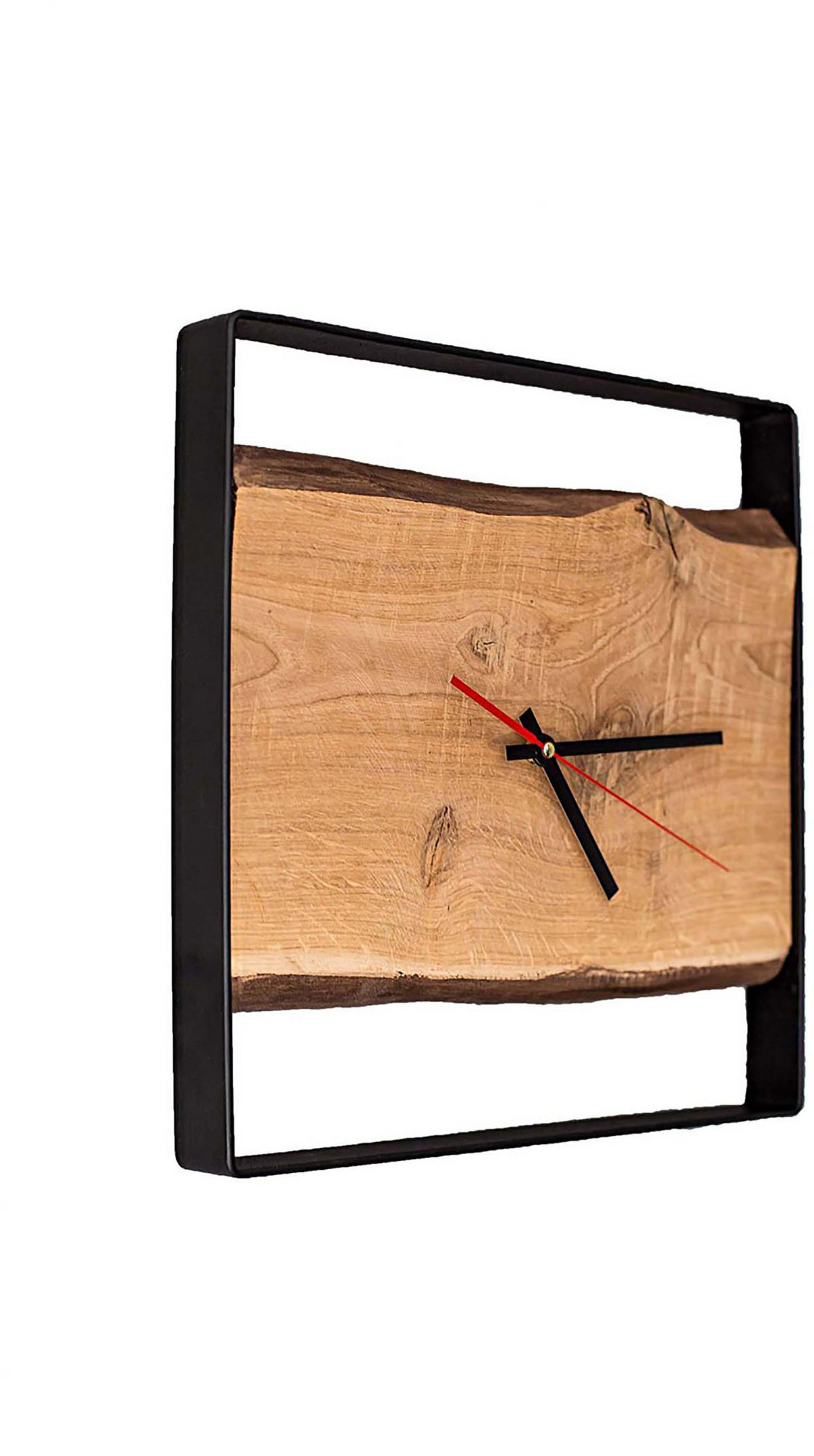WANDUHR - Eiche / schwarzer Metallrahmen - 37 x 37 x 4cm - Naturfarben, Holz (37/37/4cm) - holz4home