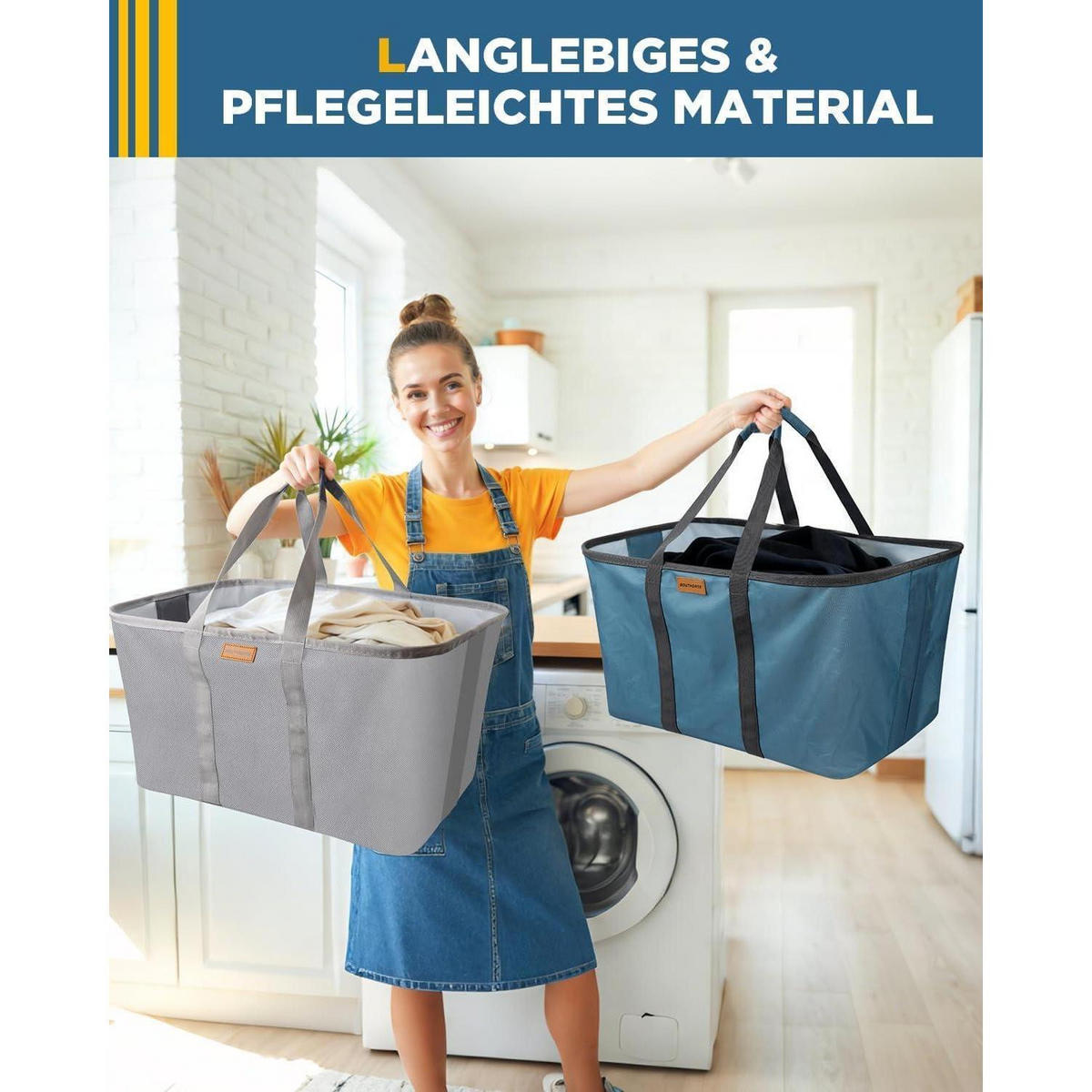 WÄSCHEKORB 2er Set Blau/Grau 68L faltbar - Multicolor, Textil (39/32/55cm)