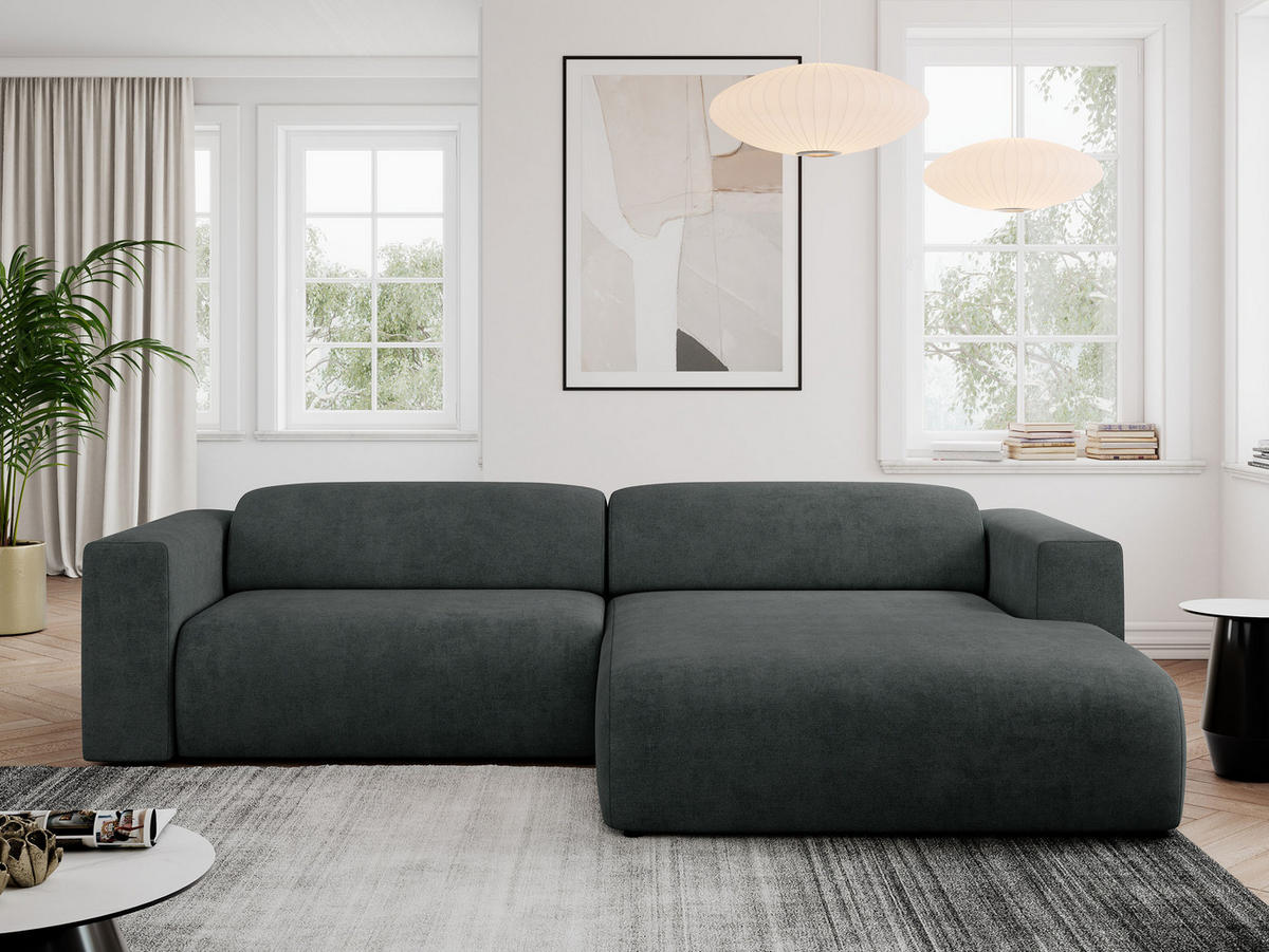 ECKSOFA PASADENA Dunkelgrau Struktur - Rechts Seite - Dunkelgrau/Schwarz, Kunststoff/Textil (180/288cm) - MKS