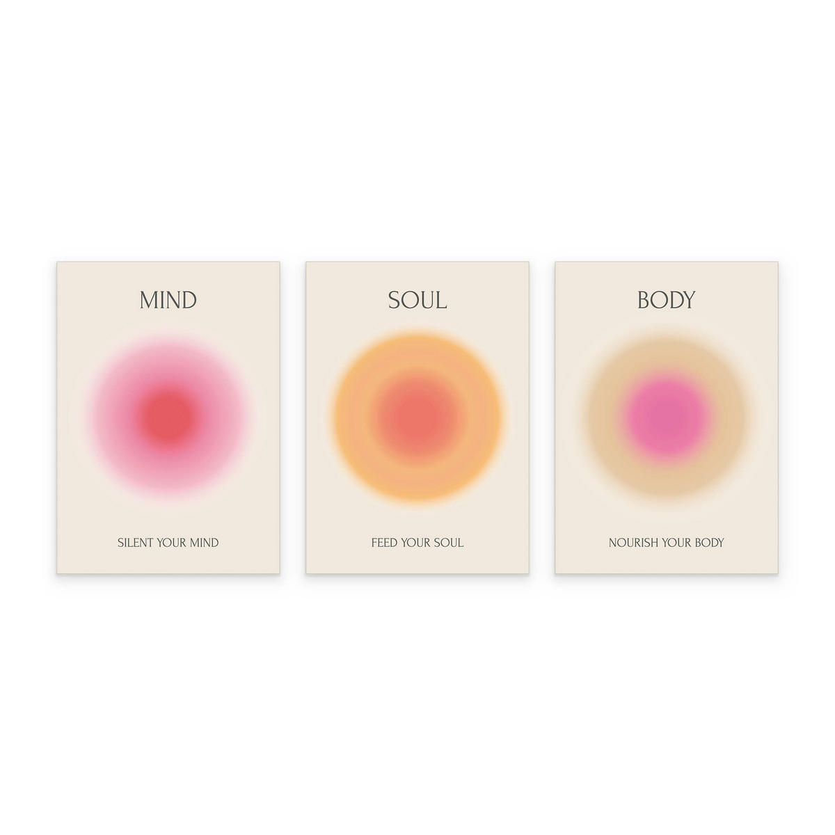 POSTER SET Aura Affirmationen Zitate Geist Seele Körper 3x Poster A3 30x42cm - Rot/Rosa, Papier (30/42/42cm) - Muralo