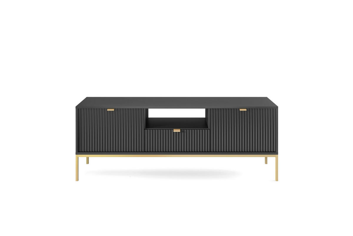 LOWBOARD Kioto RTV 154 cm in Schwarz mit goldenen Füßen - Goldfarben/Schwarz, Holzwerkstoff/Metall (154/56/39cm) - Ravio