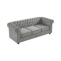 SOFA 3-Sitzer - Samt - Hellgrau - CHESTERFIELD - Hellgrau, Textil (88/72/205cm) - Vente-Unique