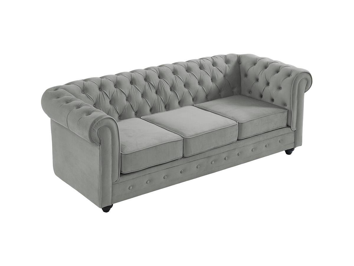 SOFA 3-Sitzer - Samt - Hellgrau - CHESTERFIELD - Hellgrau, Textil (88/72/205cm) - Vente-Unique