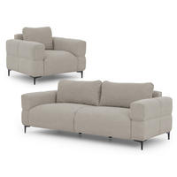 SITZGARNITUR 3+1 Cardea in Bubble-Optik aus weichem Taupe Strukturstoff mit hohem Sitzkomfort - Taupe/Schwarz, Holz/Textil (217/80/97cm) - S-Style Möbel