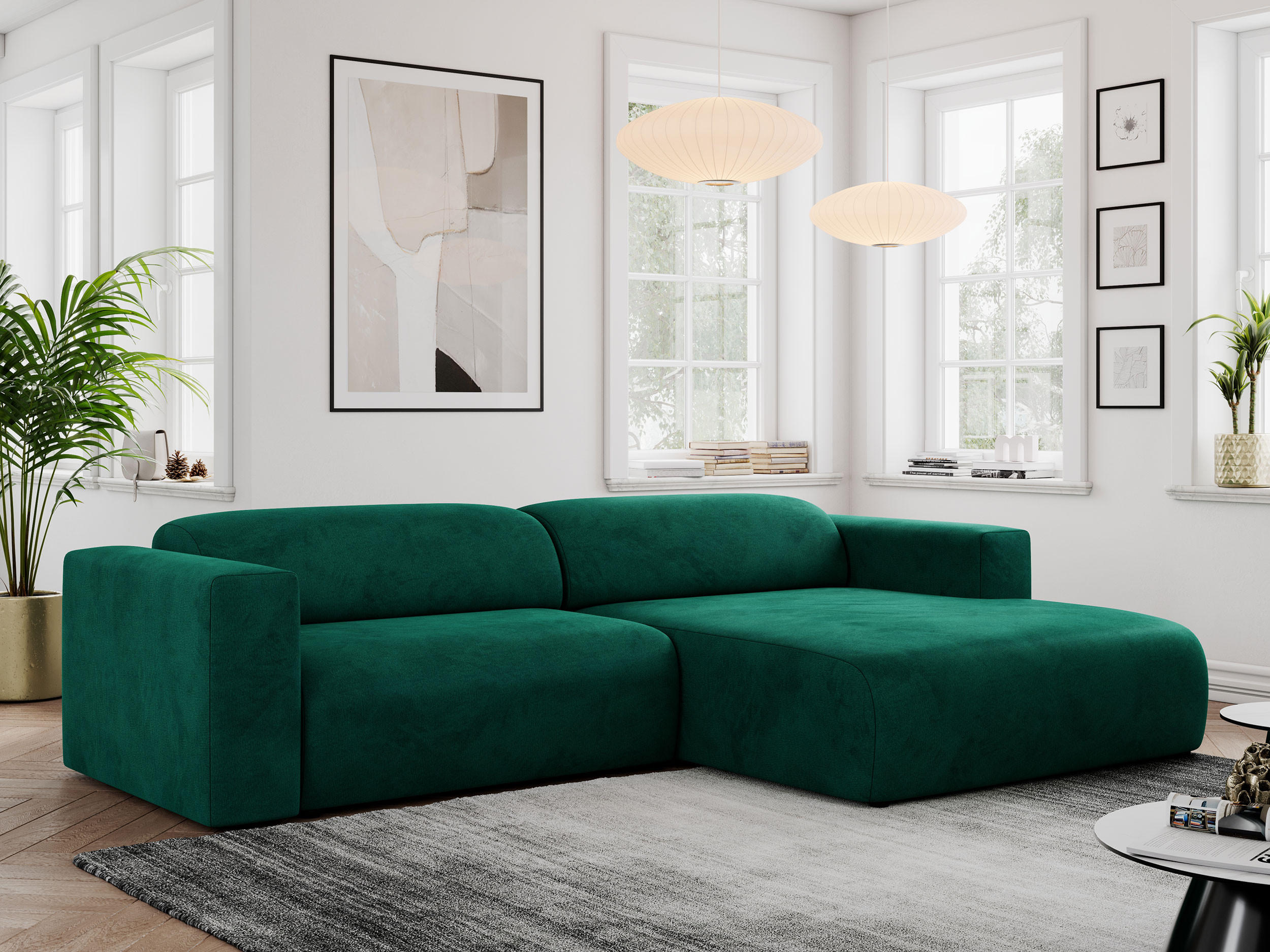 ECKSOFA PASADENA Dunkelgrün Velvet - Rechts Seite - Dunkelgrün/Schwarz, Kunststoff/Textil (180/288cm) - MKS