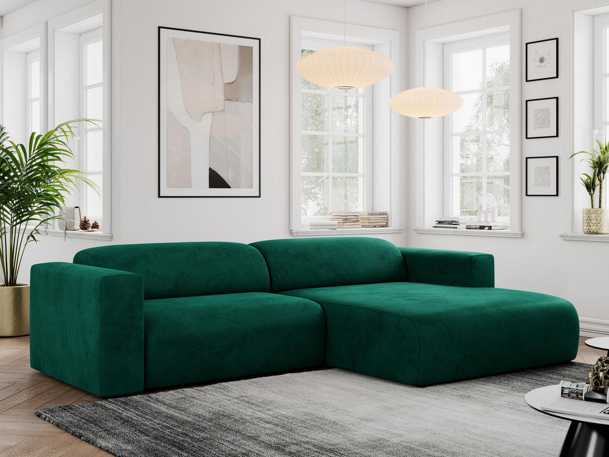 ECKSOFA PASADENA Dunkelgrün Velvet - Rechts Seite - Dunkelgrün/Schwarz, Kunststoff/Textil (180/288cm) - MKS