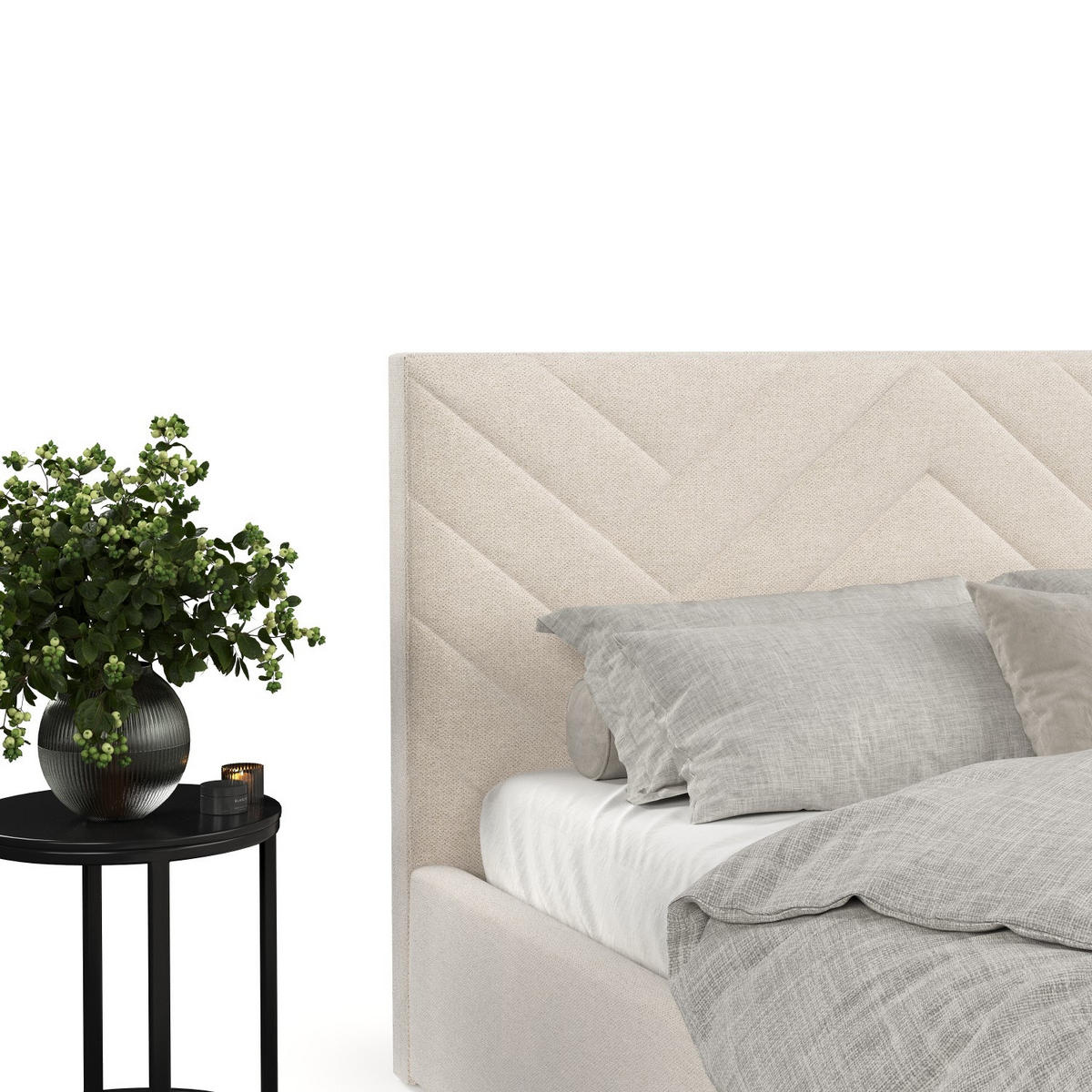 POLSTERBETT Arco 140/200 cm Ecru im Asti Stoff - Ecru/Schwarz, Holz/Holzwerkstoff (140/200cm) - AltaBeds