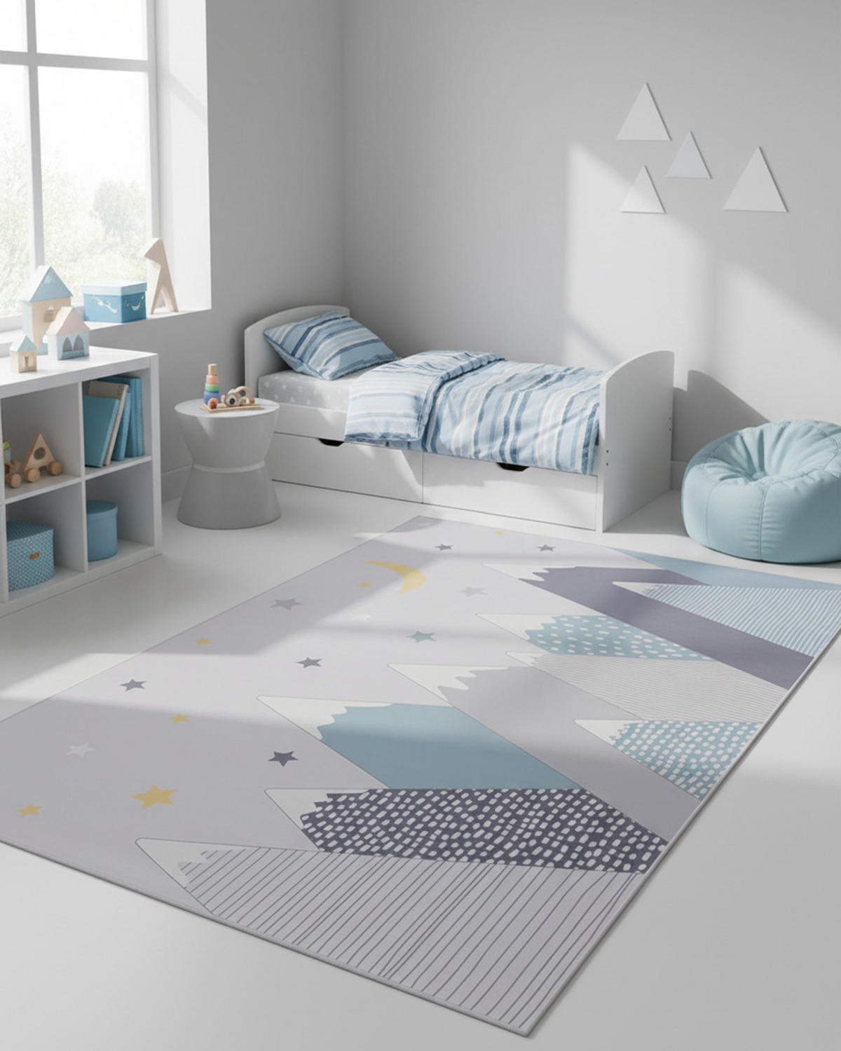 KINDERTEPPICH Bambini Picco Mazovia 120x160cm Blau Grau Berge Kurzflor - Blau, Textil (120/160cm) - Mazovia