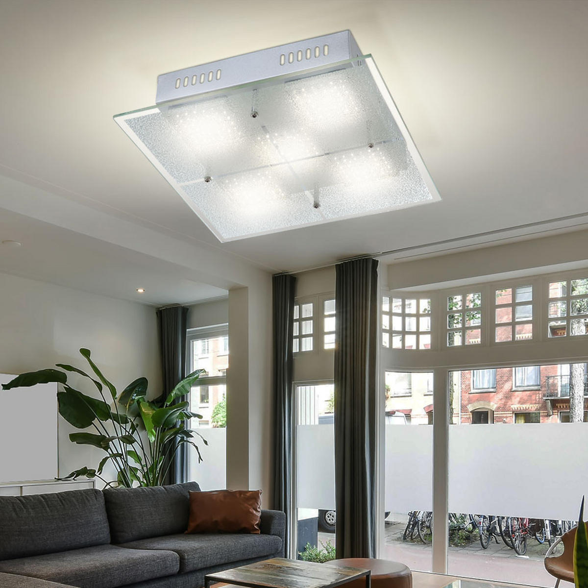 LED DECKENLEUCHTE Metall Chrom Silber - Silberfarben, Glas (28/28/6.2cm) - Globo Lighting