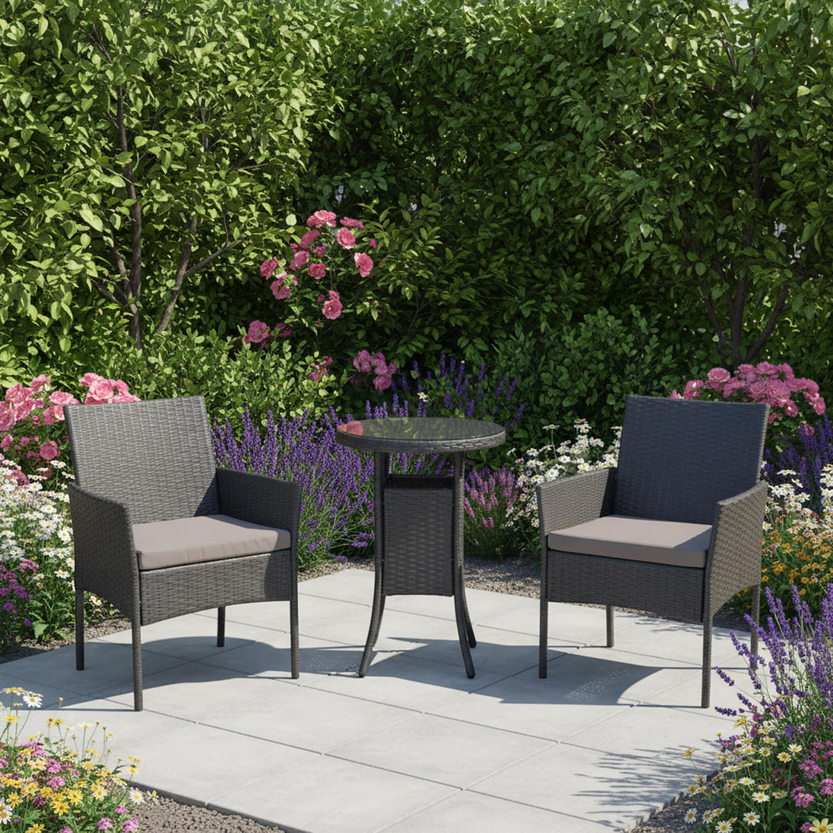 3-TLG.GARTENMÖBEL-SET - Schwarz, Glas/Kunststoff - Relaxdays