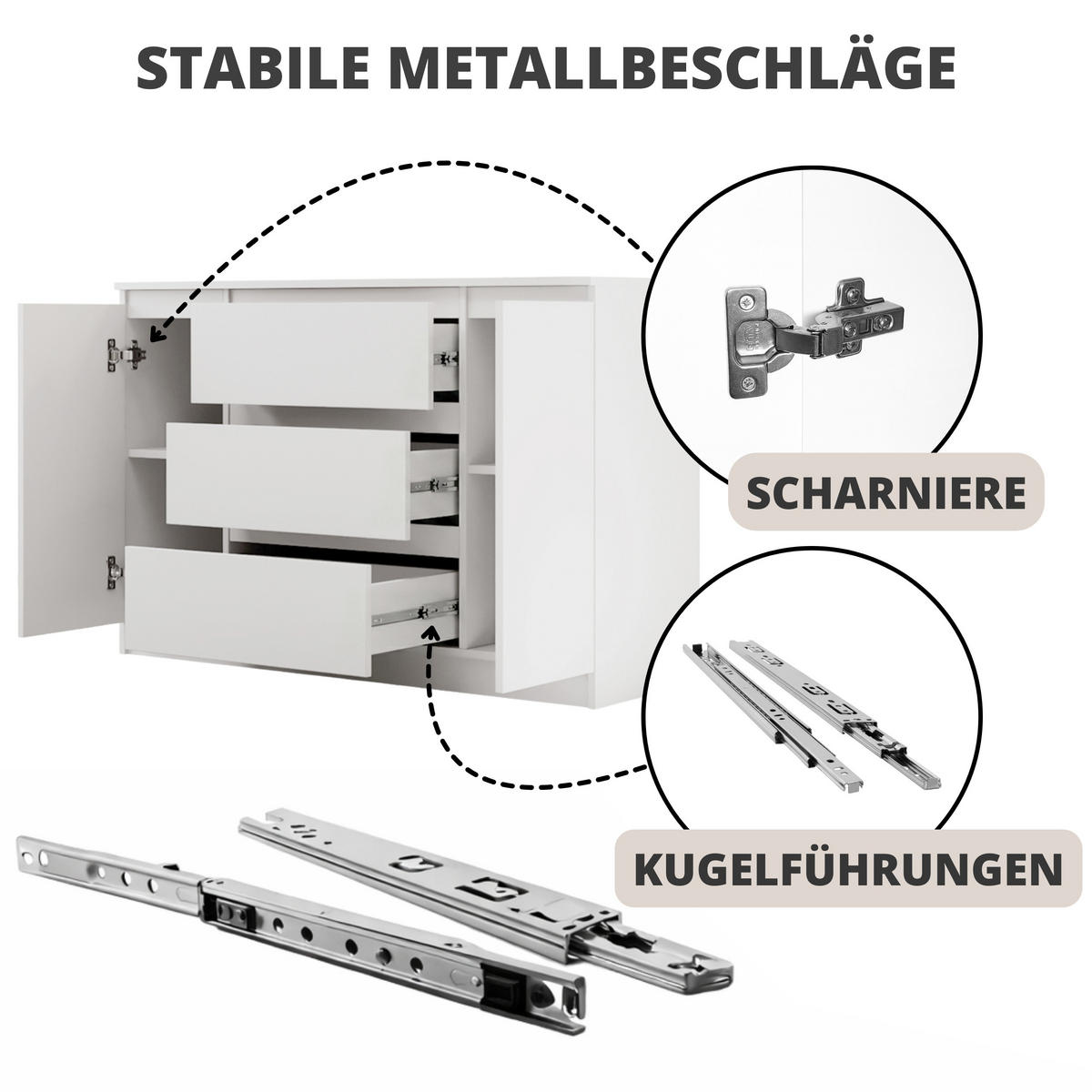 KOMMODE Lemon, mit 2 Türen und 3 Schubladen, 120 cm, Weiß matt - Weiß, Holzwerkstoff (120/78/39cm) - Beautysofa