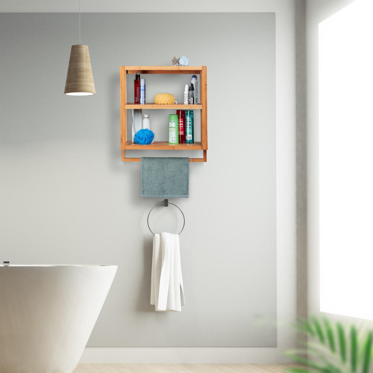 WANDREGAL - Hellbraun, Holz (52/58.5/21cm) - Relaxdays
