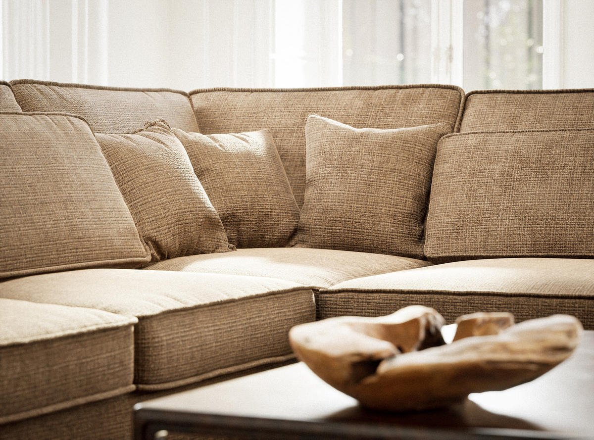 ECKSOFA Kirou Hellbraun Chenille-Stoff - Rechts Seite - Hellbraun/Schwarz, Holz/Holzwerkstoff (311/225cm) - Maison de Reve