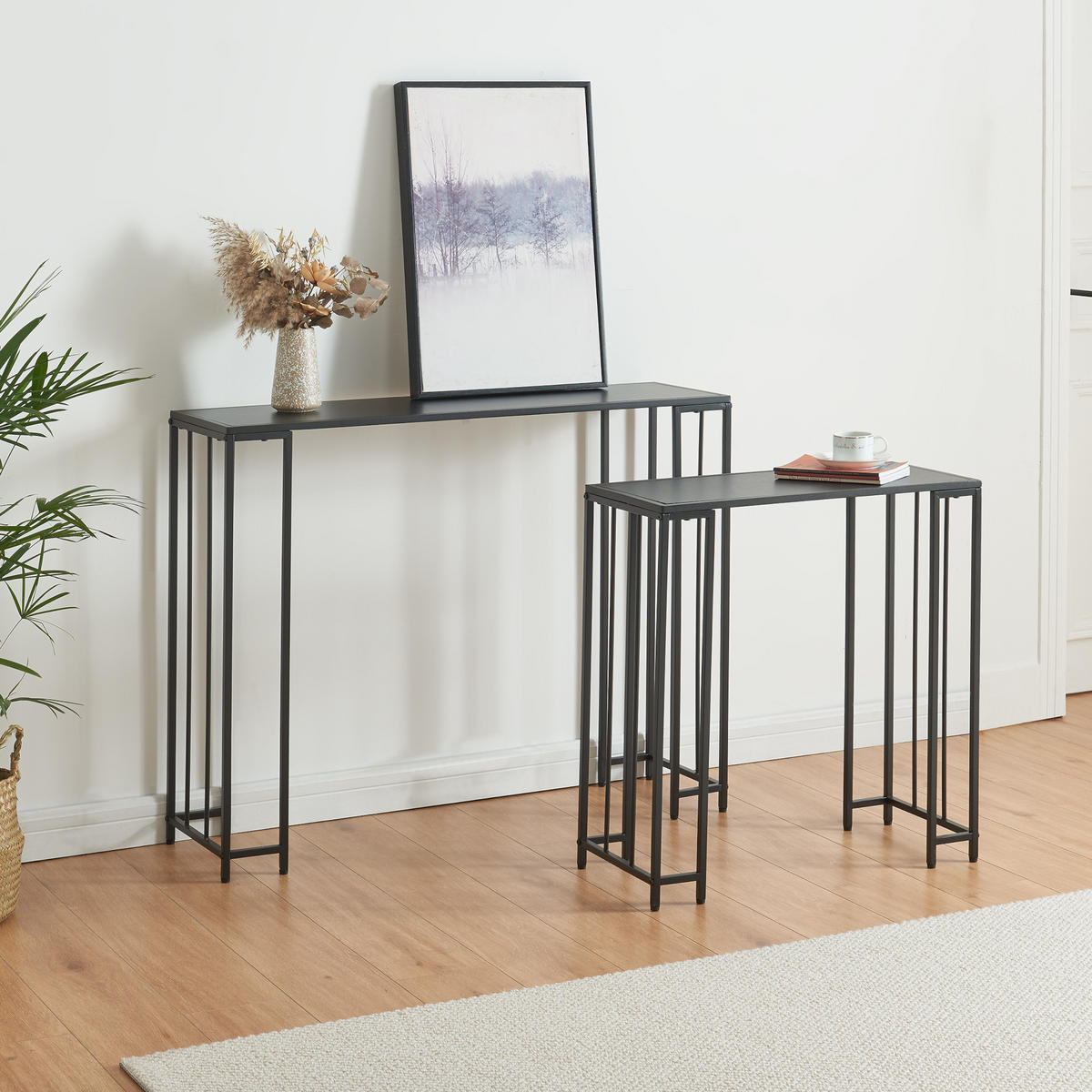 BEISTELLTISCH-SET 2 TLG. Ørsta - Schwarz, Holzwerkstoff/Metall (30/100/80cm) - [en.casa]