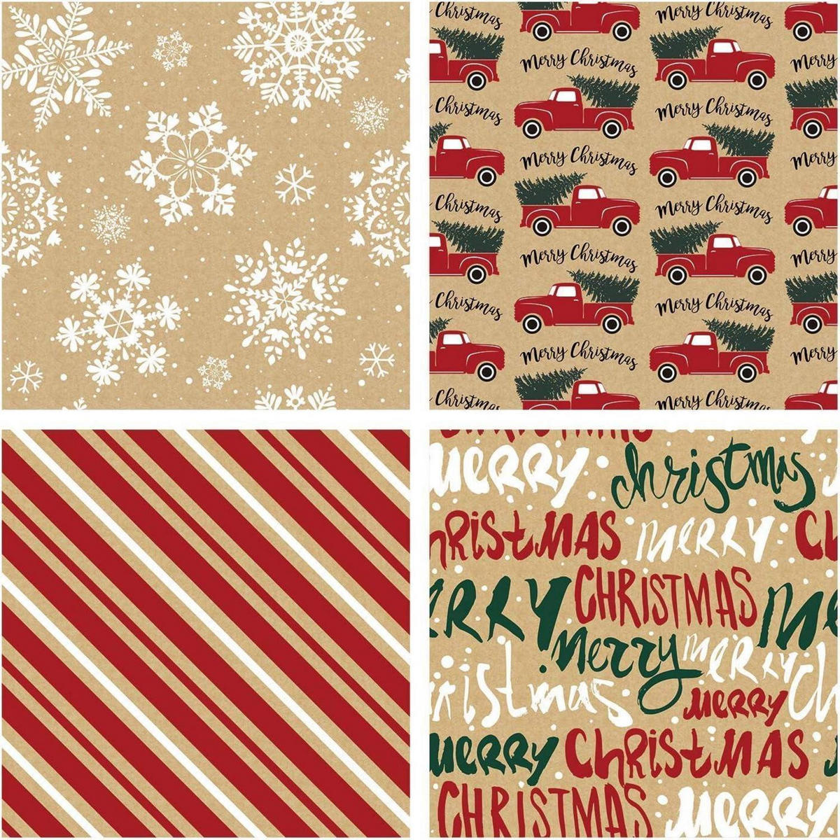 GESCHENKPAPIER 4 Rollen Kraftpapier Weihnachten 76 cm x 305 cm - Multicolor, Papier (4/76/15cm)