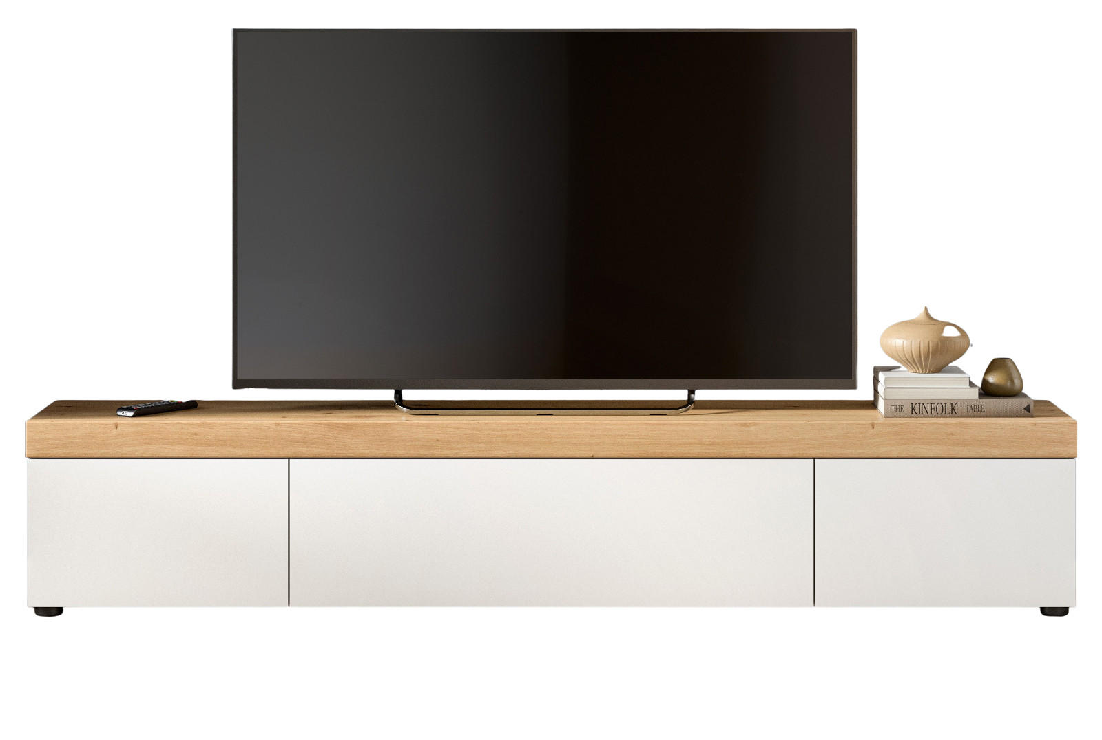 TV-LOWBOARD weiß, Eiche 180 cm, TV-Unterteil stehend/hängend - Schwarz/Weiß, Holzwerkstoff/Kunststoff (180/34/33cm) - Inn.Furn