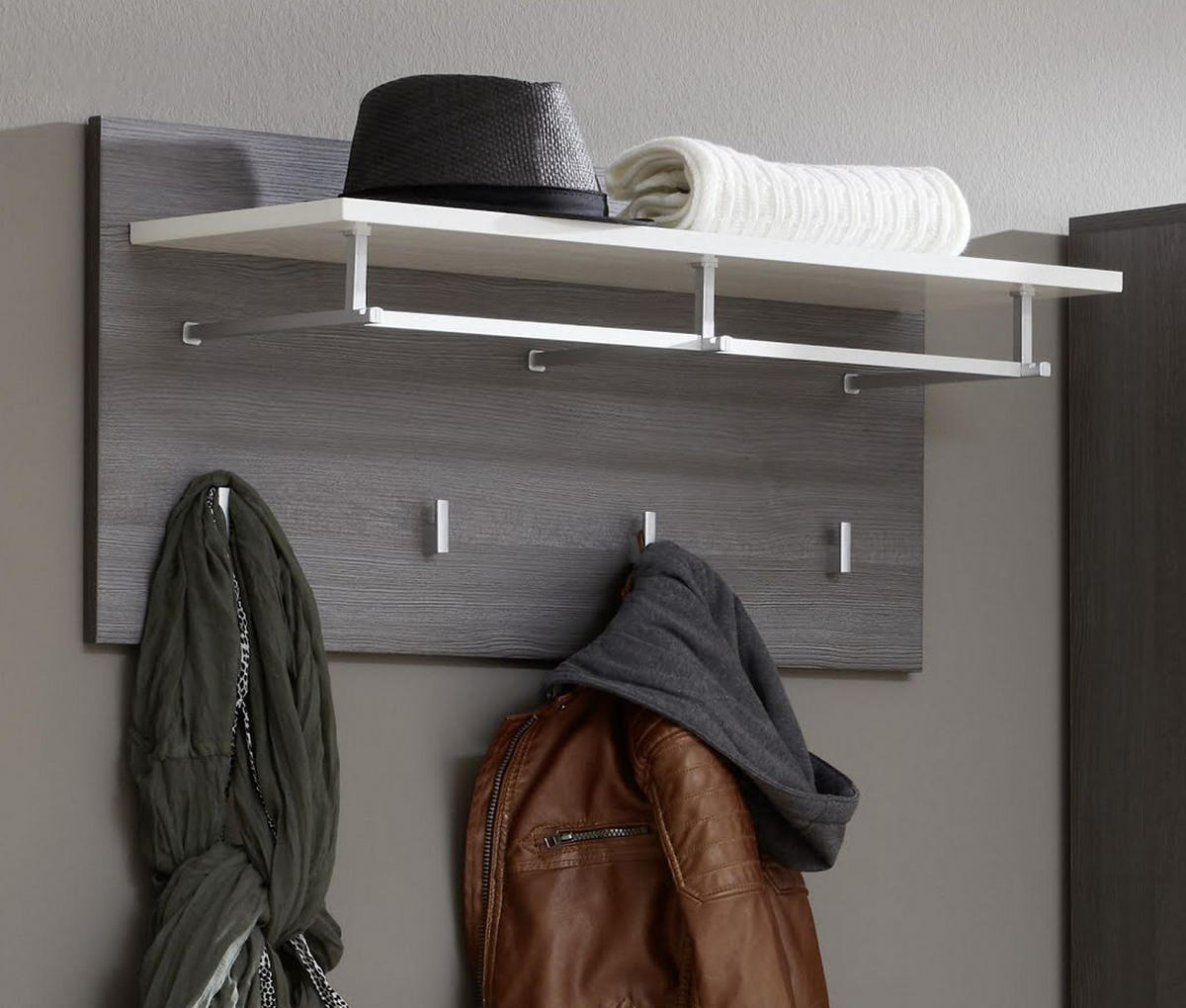GARDEROBENPANEEL Hochglanz weiß, Sardegna grau, Wandgarderobe 80 x 40 cm - Weiß Hochglanz/Grau, Holzwerkstoff (80/40/28cm) - Top.Furn