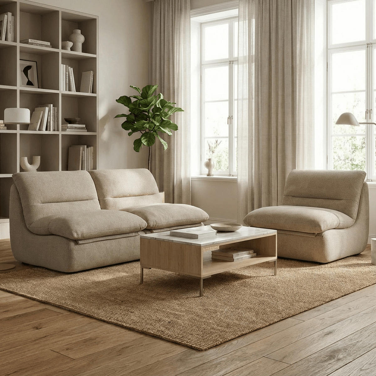 SITZGARNITUR Nuvia Sofa und Sessel Sand und Sand - Beige, Textil (160/73/100cm) - COCO Living