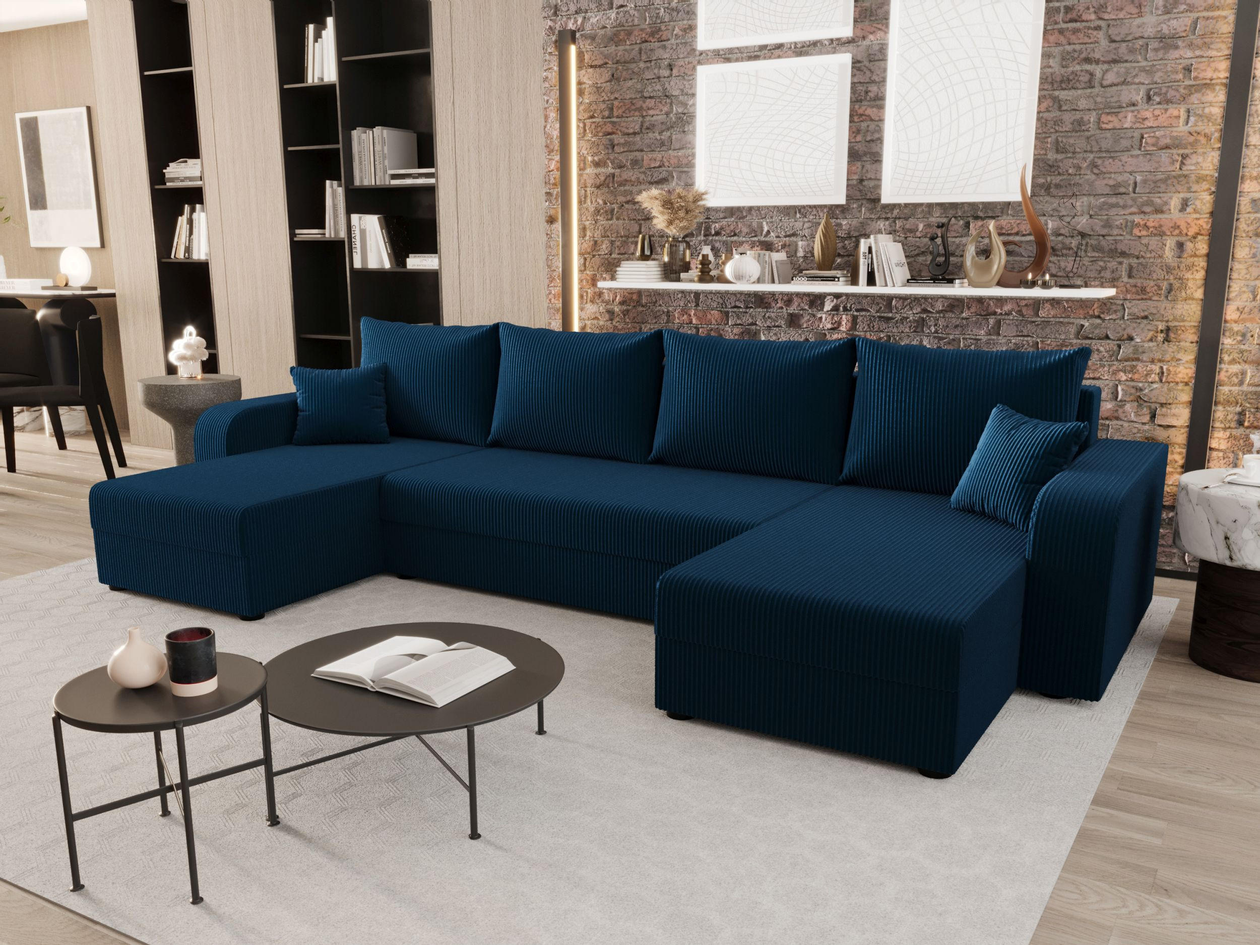 WOHNLANDSCHAFT HEWLET U BIS Zoom 13 mit Schlaffunktion - Dunkelblau, Textil (305/90/140cm) - Bedante
