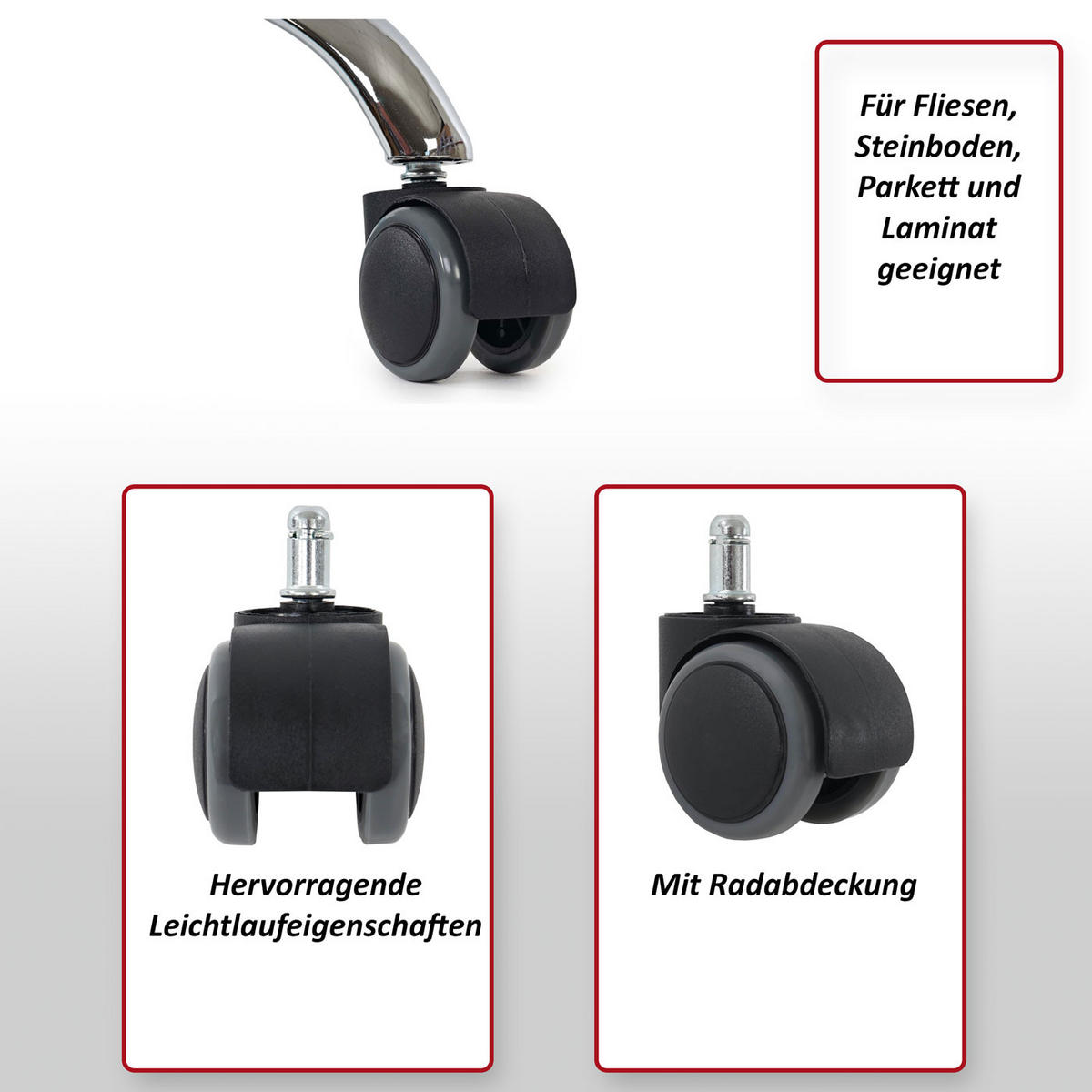 HARTBODENROLLEN 5ER SET Schwarz, Grau 5er-Set - Schwarz/Grau, Metall (1/1/1cm) - MCW