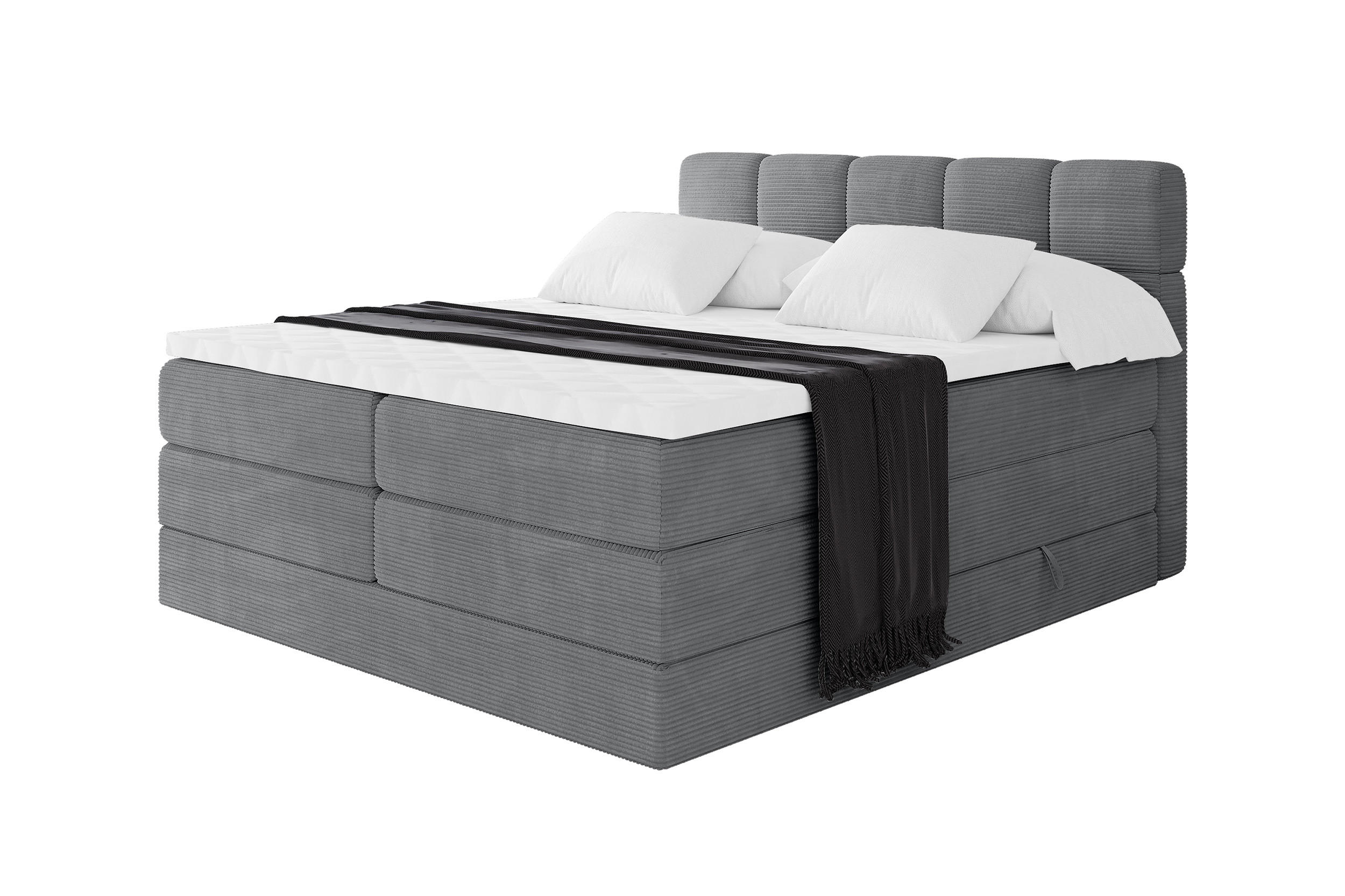 BOXBETT mit Matratze H3/H4 - FAMA KING - 120x200 cm Dunkelgrau Poso - Taupe, Holzwerkstoff (120/200cm) - ALTDECOR