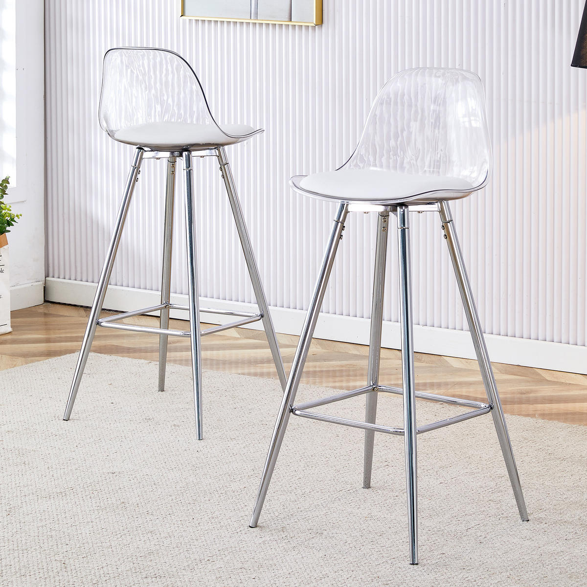 BARHOCKER 2er-Set Transparent mit Rückenlehne und silberfarbenem Metallgestell - Silberfarben, Metall (38/96.5/33cm) - PANGIVO