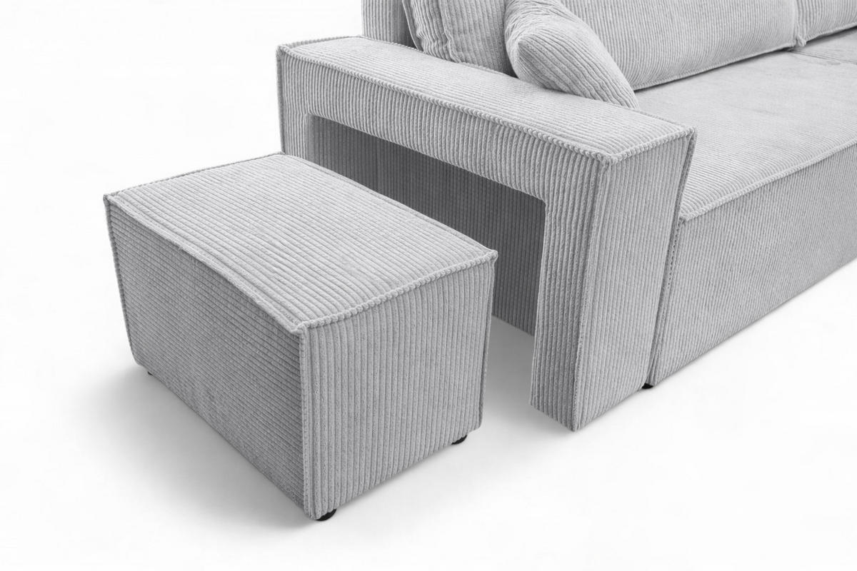 ECKSOFA Mit Schlaffunktion Und Pouf, Cordstoff Poso, Hellgrau, Rechts, Best L Mit Pouf - Hellgrau, Holz (244/145cm) - Kaiser Möbel