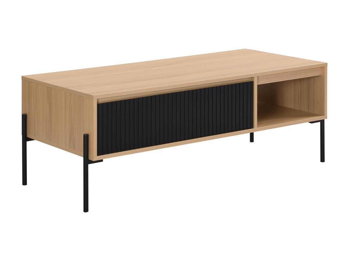 COUCHTISCH mit 1 Schublade & 2 Ablagefächern - Schwarz & Holzfarben hell - GLARODI - Schwarz, Holz (120/55/45cm) - Vente-Unique