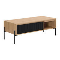 COUCHTISCH mit 1 Schublade & 2 Ablagefächern - Schwarz & Holzfarben hell - GLARODI - Schwarz, Holz (120/55/45cm) - Vente-Unique