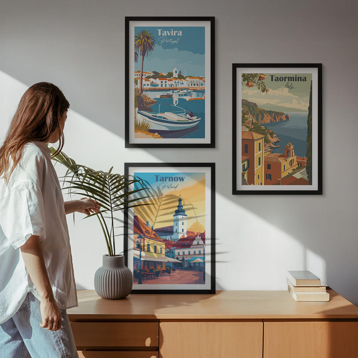 WANDBILDER 3er-Set - 40x60 cm Schwarzer Rahmen - Ansichten von Küstenstädten - Schwarz, Kunststoff (40/60cm) - ArtPrintCave