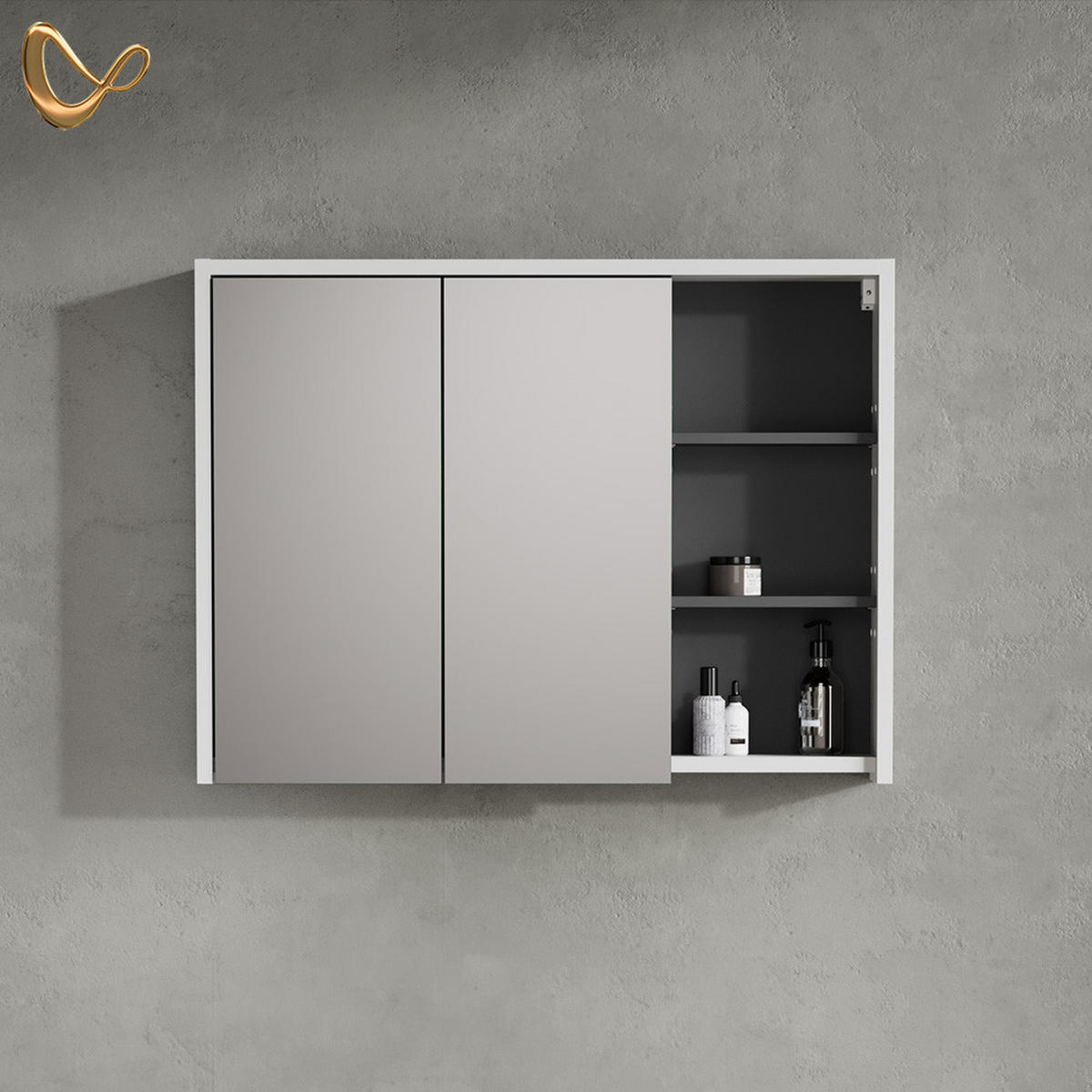 BADSPIEGELSCHRANK Vomano Weiß/Anthrazit 100 x 75 cm - Anthrazit/Weiß, Holzwerkstoff (100/75/18cm) - Livinity®