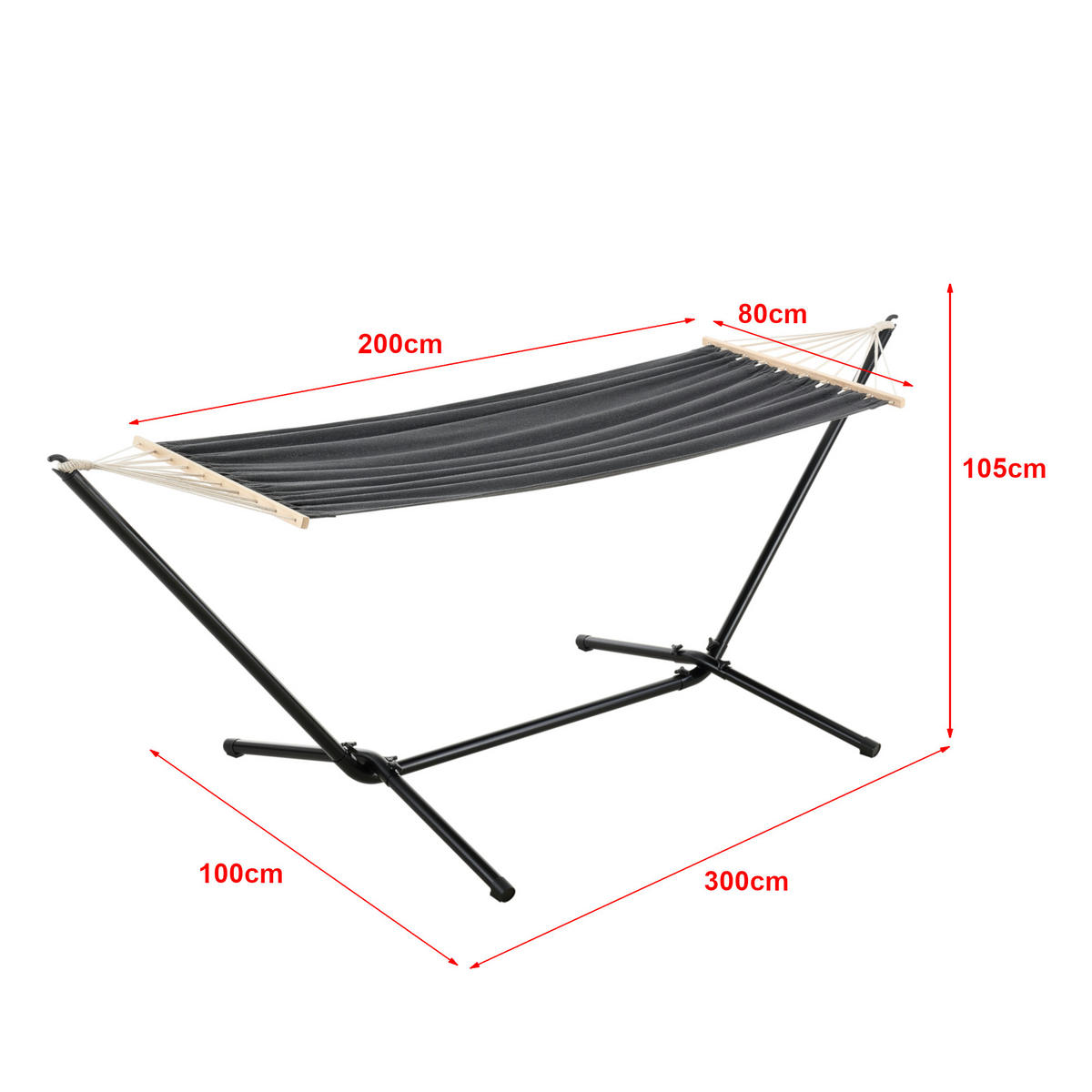 HÄNGEMATTE Surte - Dunkelgrau/Schwarz, Textil/Metall (300/105/100cm) - [en.casa]
