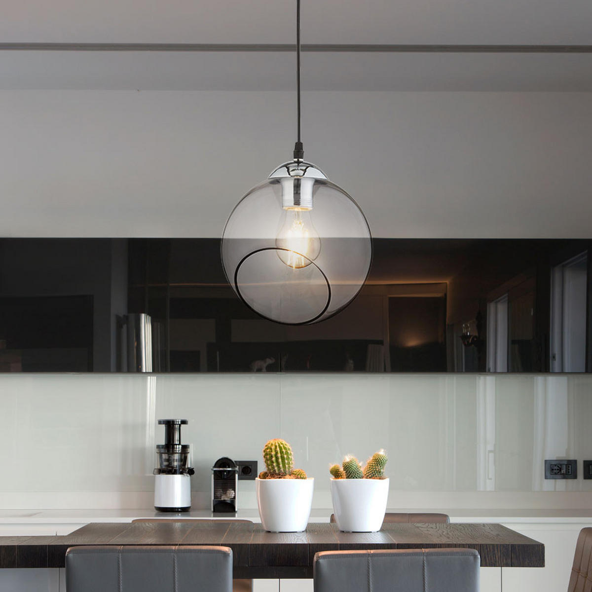 PENDELLEUCHTE Metall rauchfarben - Silberfarben, Glas (20/20/150cm)